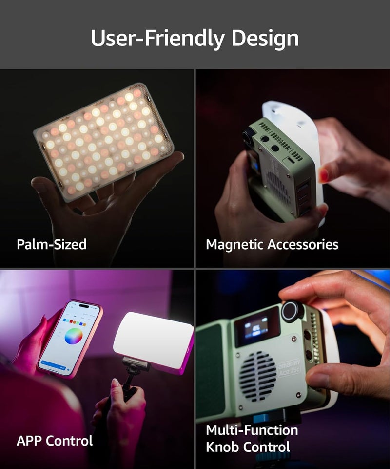 AMARAN ضوء فيديو Ace 25c، ضوء محمول RGB بقوة 25 واط للتصوير الفوتوغرافي، أضواء فيديو على الكاميرا CRI/TLCI 95+، CCT 2,300K-10,000K، ضوء Vlog قابل لإعادة الشحن وقابل للتعتيم، تحكم عبر التطبيق، شحن PD (أبيض) - Image 3